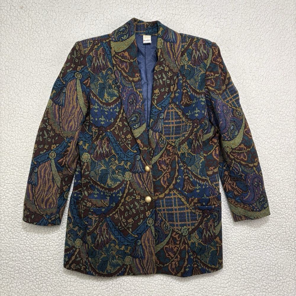Vtg Limited Edition Tapestry Longline Blazer Embroidered Brocade Gold Buttons